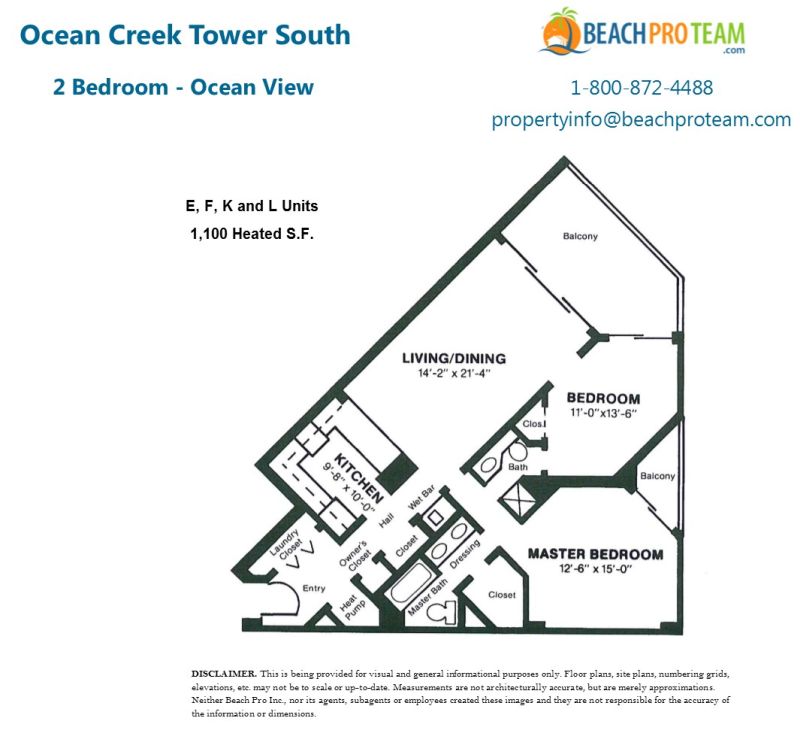 Ocean Creek Towers South Floor Plan E, F, K & L - 2 Bedroom Ocean View